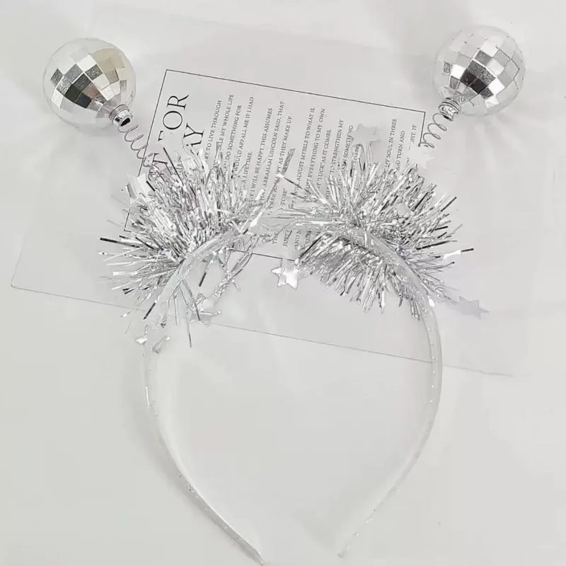 Christmas Colored Electroplated Ball Headband, Disco Theme Party Decoration Headpiece, Disco Ball Ribbon Headband for Dance