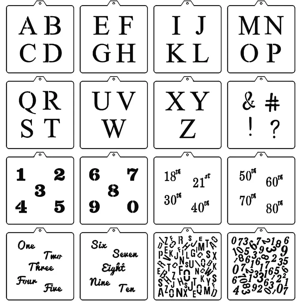 16Pcs Alphabet Number Symbol Cookie Stencils, Washable PET Template for Cake Baking Decoration & DIY Art Painting