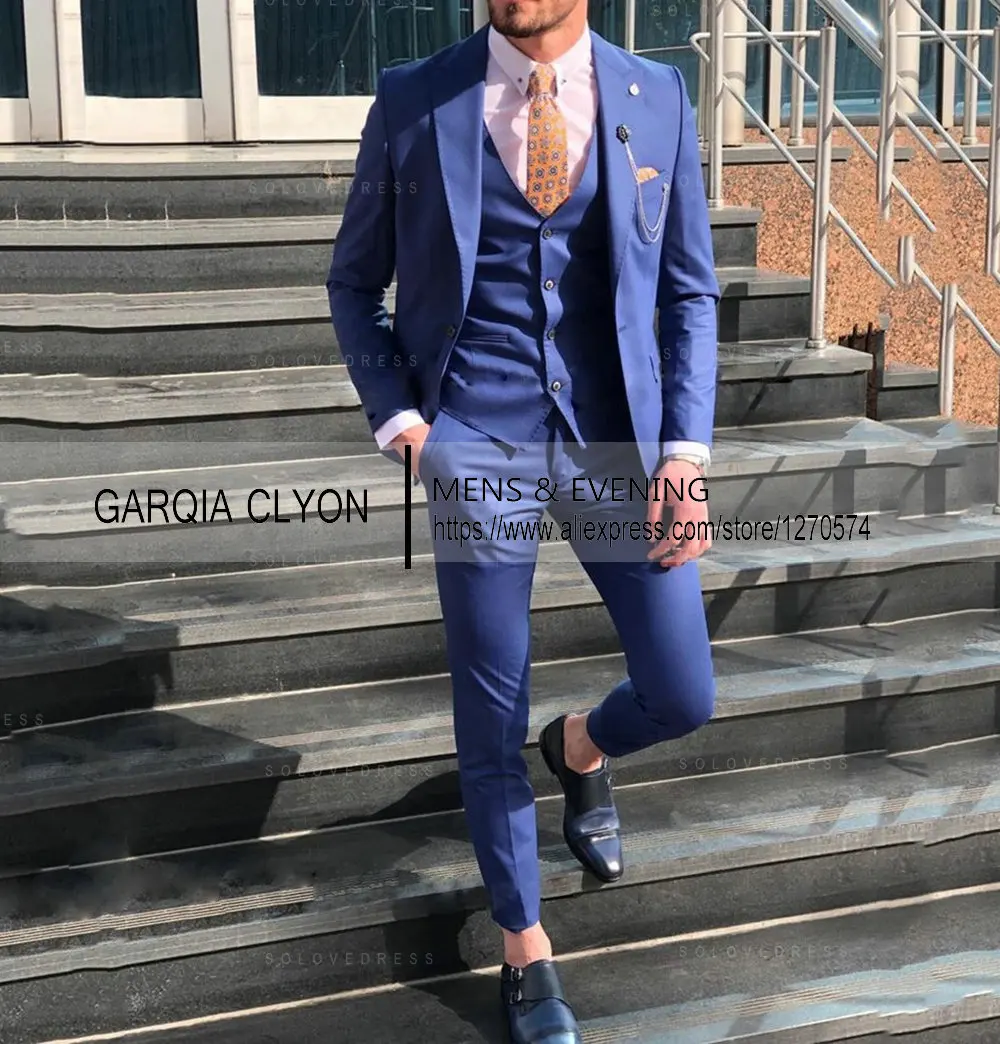 Suits for Men 3 Piece Wedding Elegant Suit Royal Set Blazers+Vest+Pants