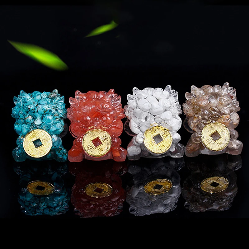 Natural Crystal Gravel Swallowing Gold Beast Ornaments Desktop Ornaments Feng Shui Crafts Figurine Home Decoration