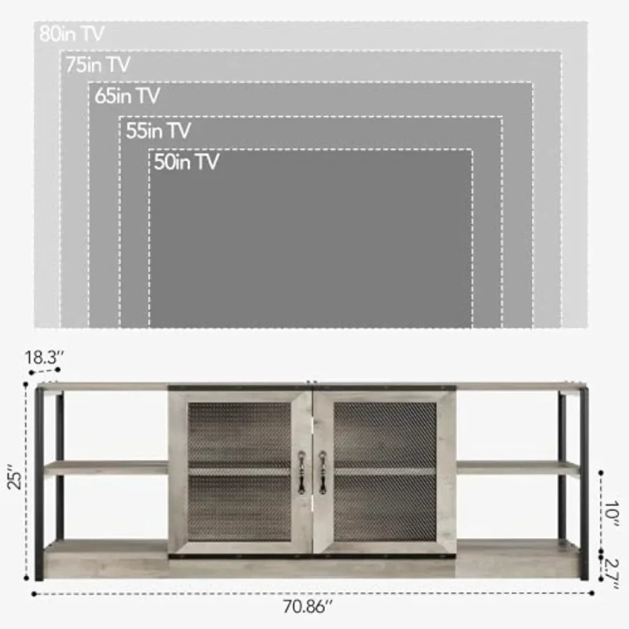 Farmhouse TV Stand for 75/80 Inch TVs, solid wood, white, rustic charm with ample storage and cable management