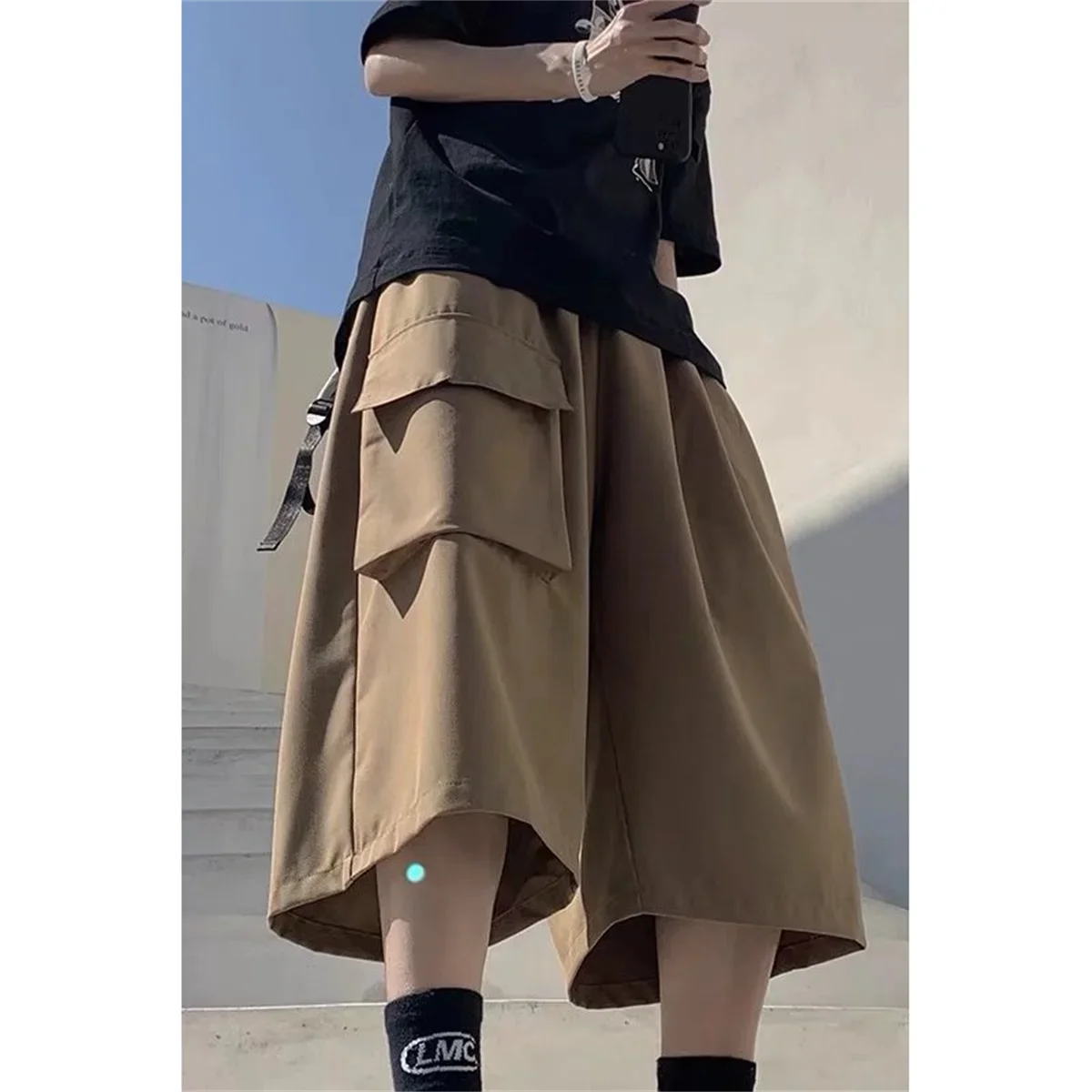 

Cargo Shorts for Men's Summer Slim Drawstring Loose 2025 Trendy Solid Jogging ColorHigh Street Pants Straight Shorts Men Trend