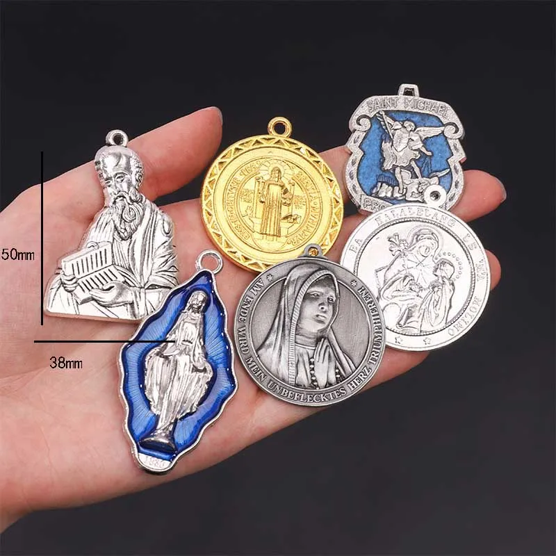 Nova medalha religiosa com pingente de cruz grande, figura de jesus, conector católico, grande rosário, medalha católica