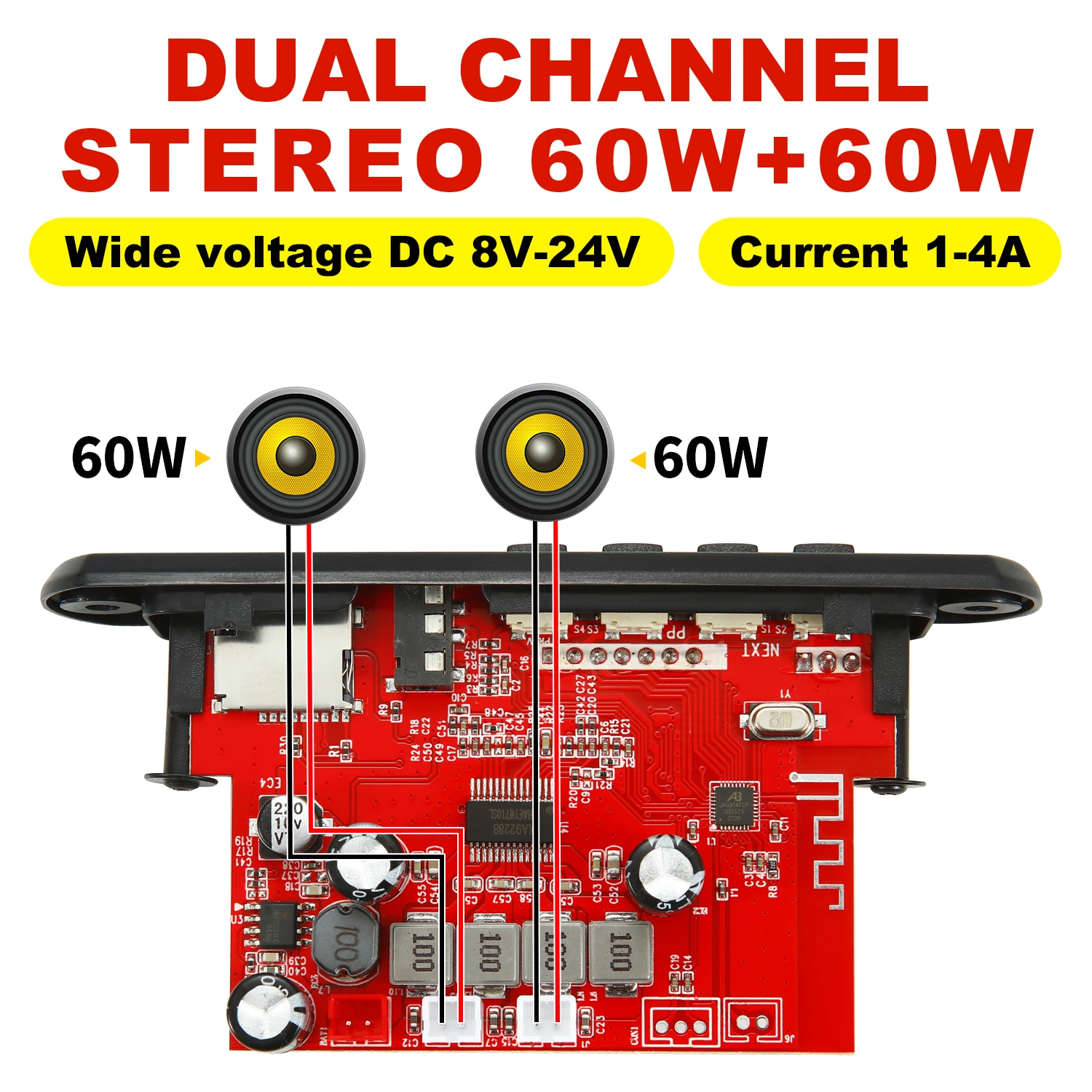 DC 8V-24V 2*60W Amplifier MP3 Decoder Board 120W MP3 Player Bluetooth V5.0 USB Module FM AUX Radio Recording For Speaker