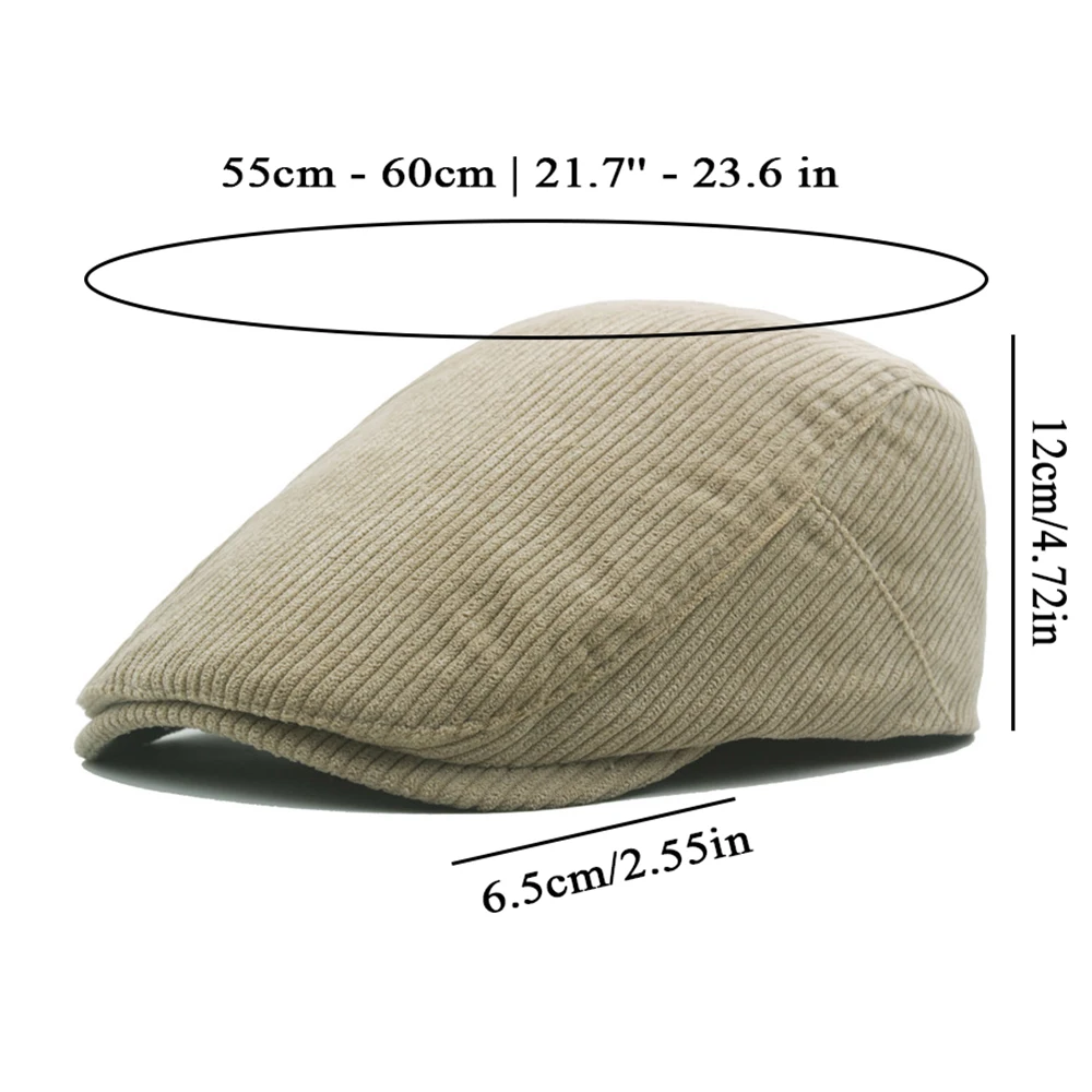 Big Size Newsboy Cap Men Winter Wool Thick Warm Vintage Herringbone Casual Stripe Berets Gatsby Flat Hat Peaked Cap Adjustable