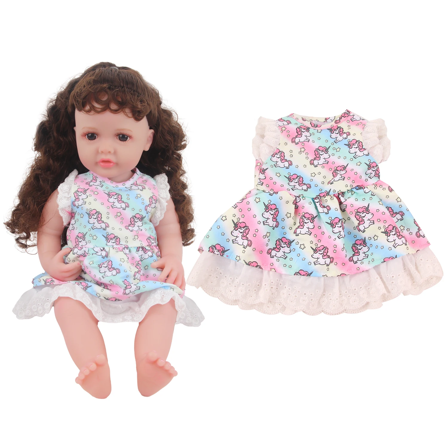 Colorful Unicorn Doll Dress For 22 Inches Reborn Baby Doll Skirt Clothing For 55cm Baby Girl Dolls Toy Accessories