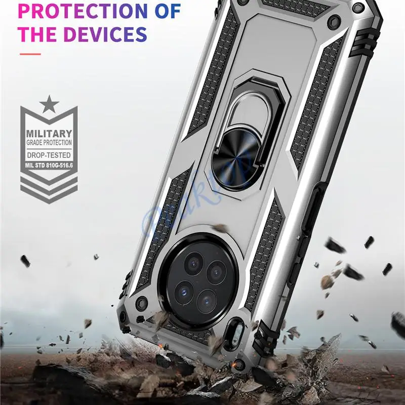 Peaktop Shockproof Armor Case for Honor 50 Lite PC   Silicone Ring Stand Phone Back Cover for Huawei Y7A Y9A Nova 8i Y60