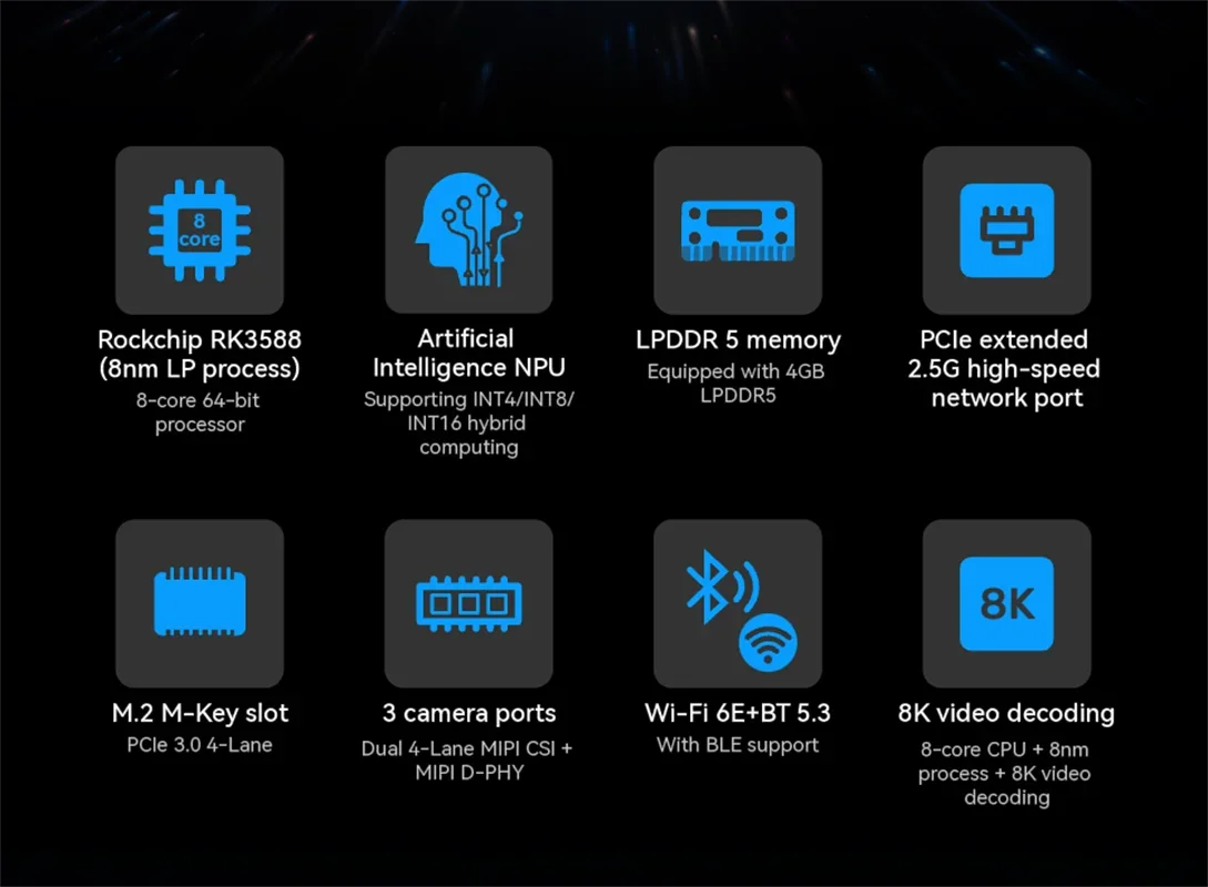 Pi 5 Ultra 16g Ram Rk3588 Ddr5 كمبيوتر واحد Wifi + BT M2 Ssd 6tops Npu Orangepi5 Ultra Mini Pc Run Android12 Linux
