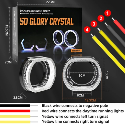 Imagen 2 del producto Faro Led sinfónico de Ojos de Ángel de 2,5/3 "", anillo de luz LED Halo RGB, Control por aplicación 5D, luz de circulación diurna DRL con luz de señal de giro