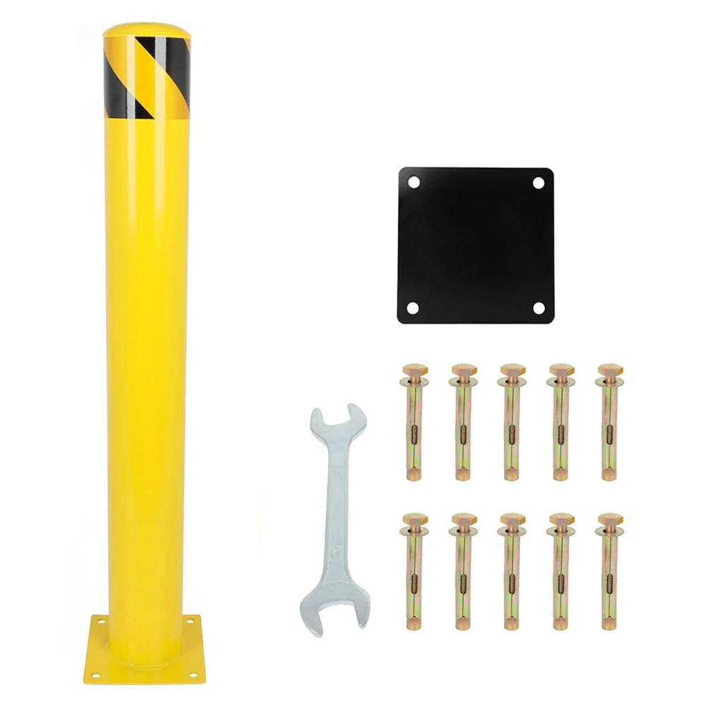 

42-inch 1-pack Steel Security Bollards - Yellow Oily Finish For Parking Lots, Storefronts, Entrances & Traffic Areas