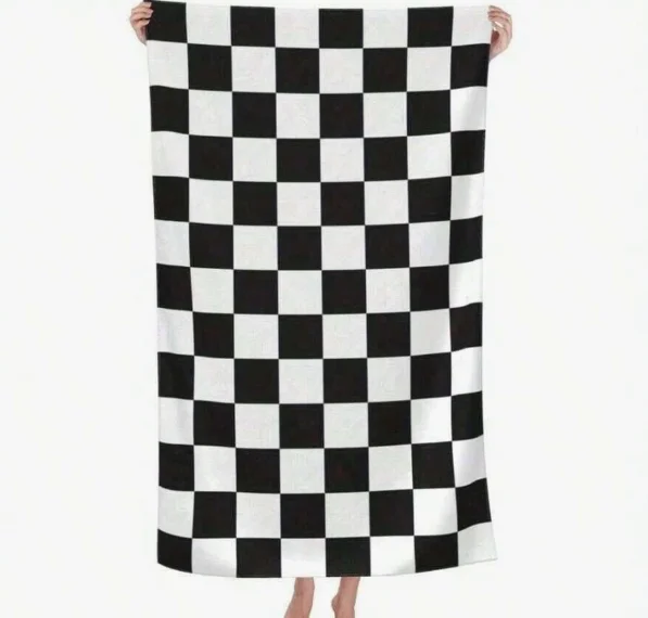 Oversized Large Quick-Dry Beach Towel Women Men Friendly Black White Checkered Absorbent Soft Microfiber Bath Towel