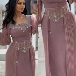 Customized Latest Dusty Pink Evening Dresses Arabic 2025 Prom Party Gowns Long Sleeves Wedding Guest Dresses Crystal Beaded