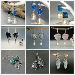 Vintage Water Drop Colorful Resin Stone Earring Boho Brincos Jewelry Spiral Marbling Pattern Big Drop Dangle Earrings for Women