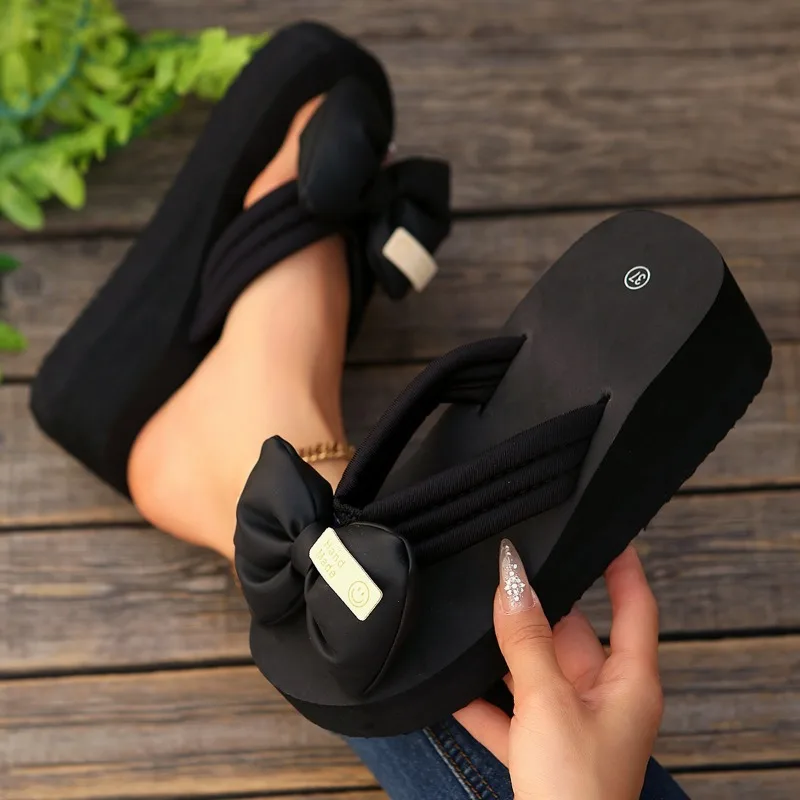 Summer 2026 Large Size Women's Slippers Fashionable Butterfly Knot Slope Heel Sandals EVA Material Comfortable Summer Shoes