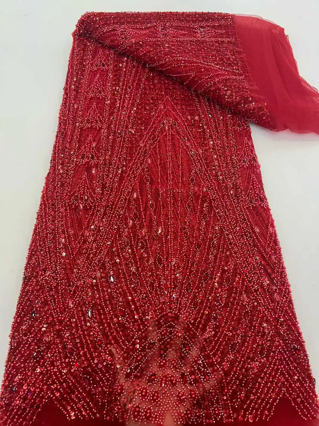 Hot Selling African Tulle Lace Fabric 2026 High Quality Black Nigerian Heavy Beaded Embroidered Lace For Bridal Wedding Dresses