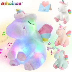 Athoinsu Rainbow Unicorn Stuffed Toys Animal Soft Music Plush Doll Colorful Unicorn Gift for Girls Kids Birthday LED Decoration