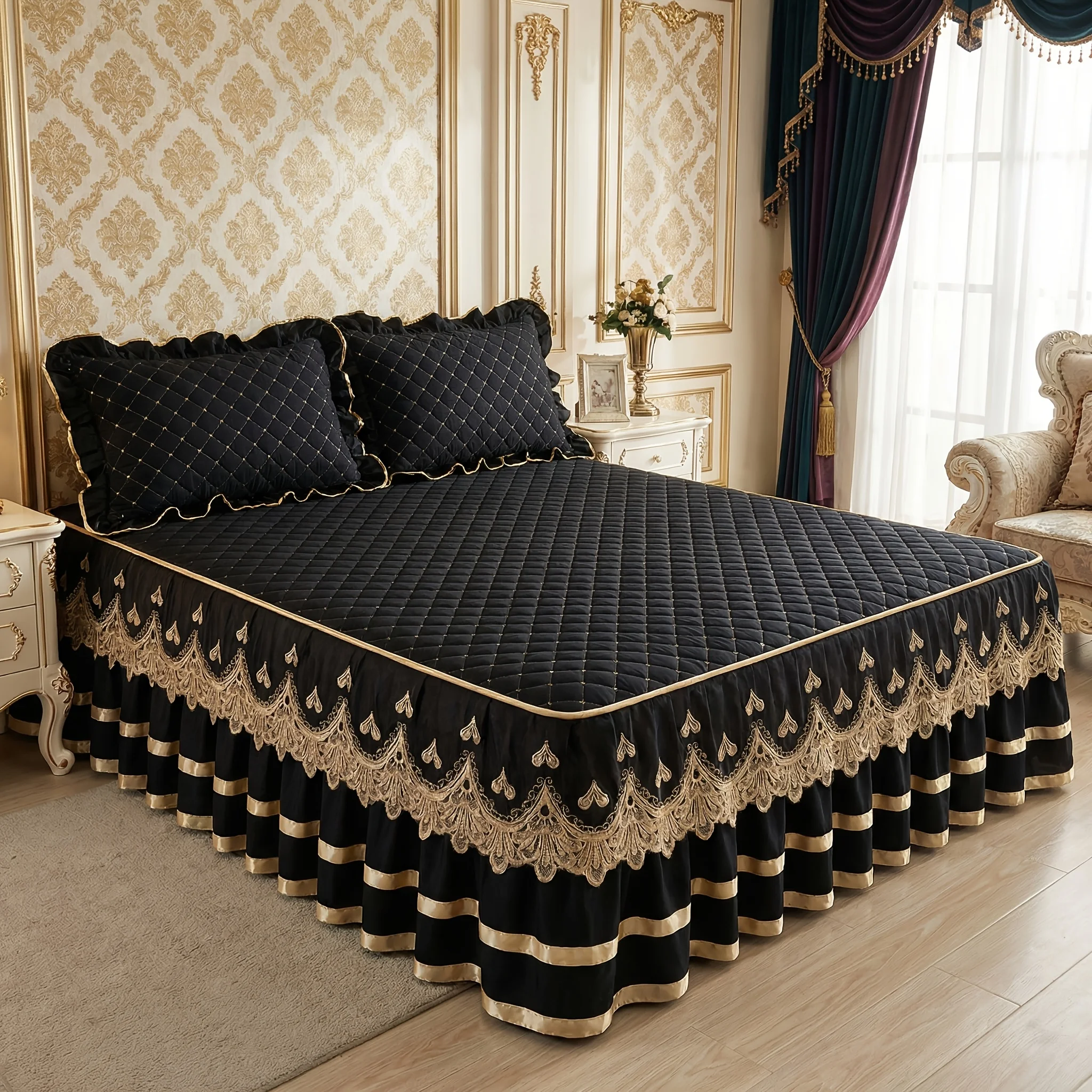 a-solid-color-lace-trimmed-quilted-thickened-bed-skirt-pillowcases-not-included-soft-and-comfortable-can-replace-a-fitted-she