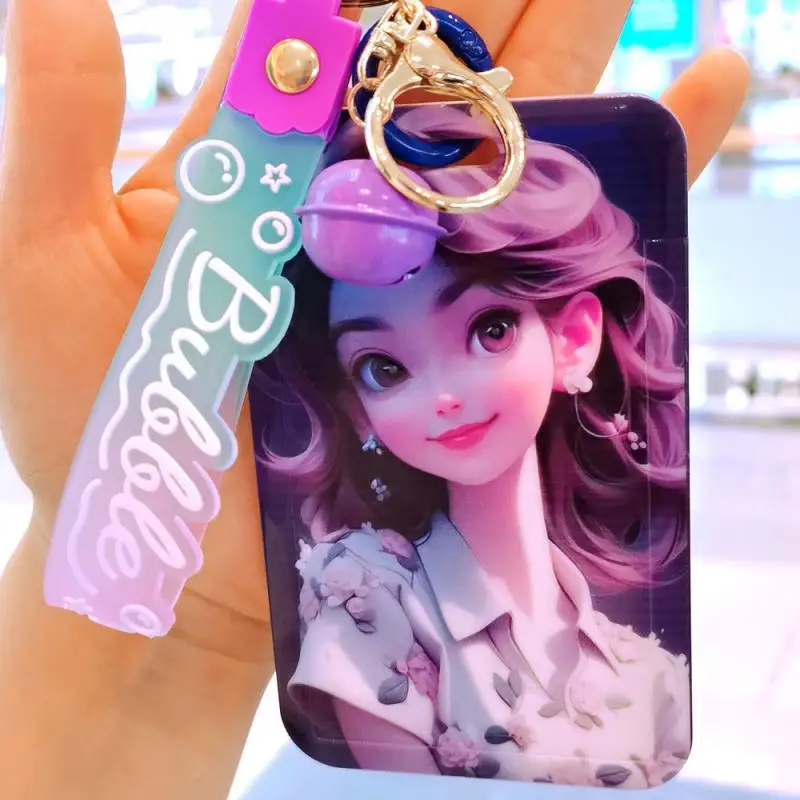 Kawaii Cartoon Anime Barbie Pink Student Meal Card Campus Card Bus Card Set Key Chain Pendant Cute Access Card Set