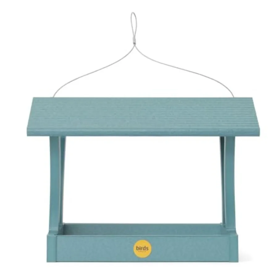 

Подвесная кормушка для птиц Fly-Thru из переработанного пластика, легко заполняемая, сделано в США - цвет озерно-голубой
