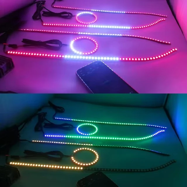 DRL LED Boards for 2015-2018 for Dodge Charger RGB Chasing Halo Ring with Turning Signal Daytime Running Light
