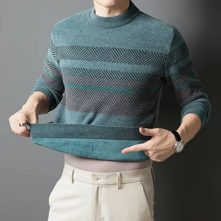 

Зимний повседневный вязаный свитер с принтом Slim Fit для среднего возраста и ли Thiened Long Sve Busin Casual Polyes...