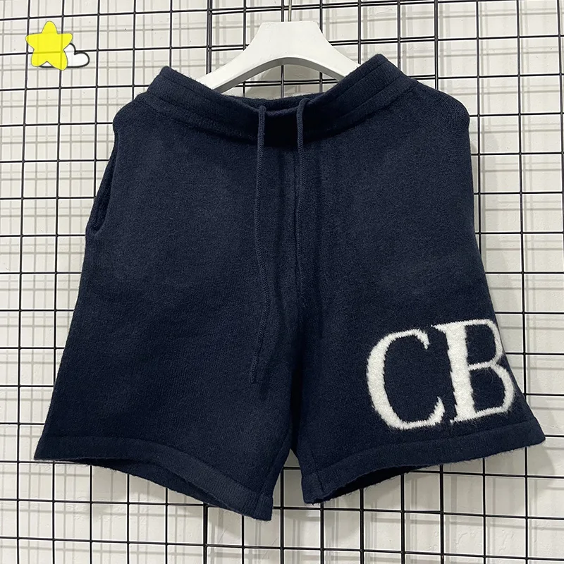 2025 Summer New Color Deep Blue Camel Knitted Shorts Men Women Couple CB Logo Jacquard Breeches Heavy Fabric Oversized