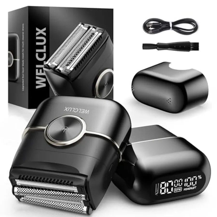 

Rechargeable Electric Razor for Men: Mini Foil Shavers for Men with 4 Floating Blades - Dual-Speed and LED Display 120Min Runti