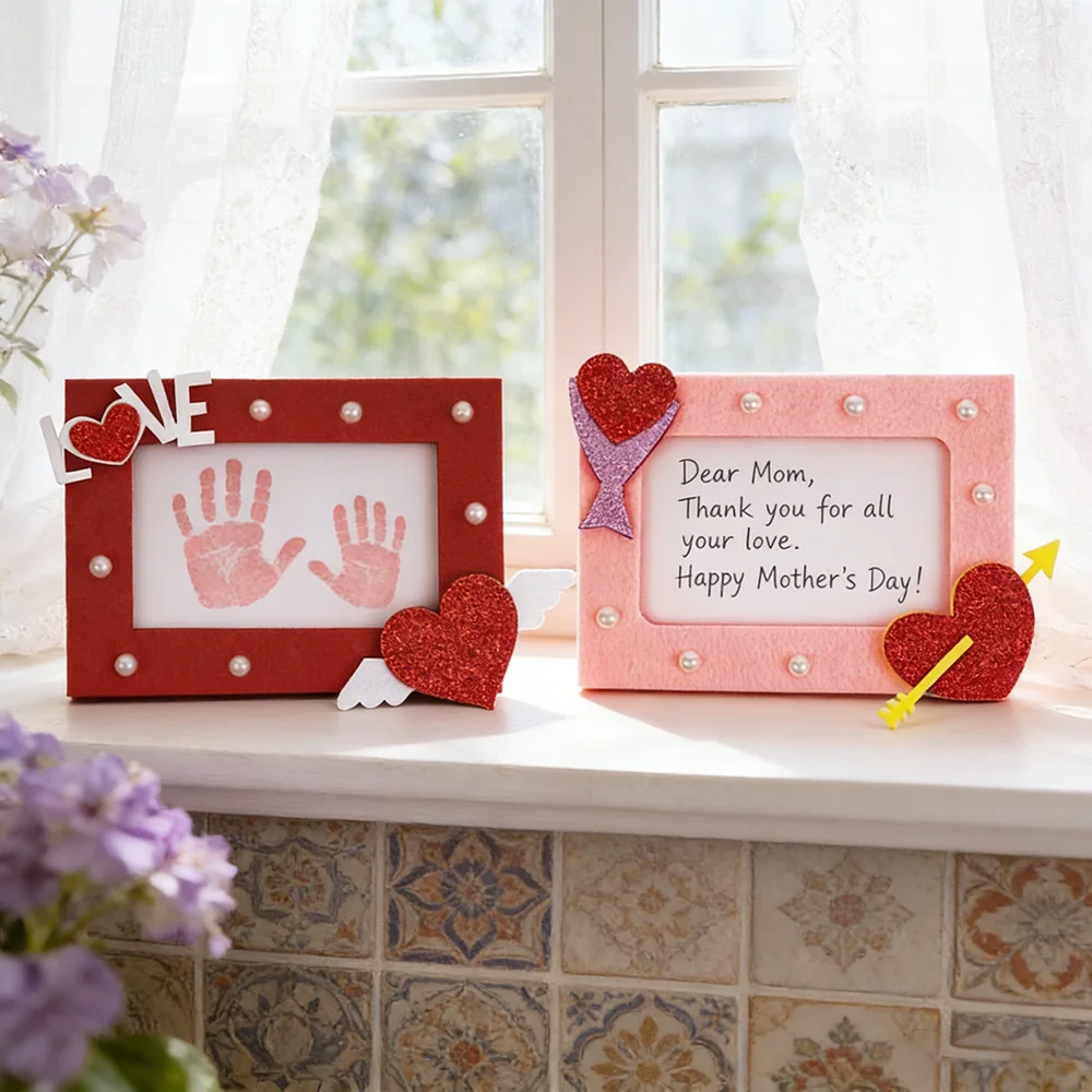 2pcs Love Felt Photo Frame, Mother's Day Gratitude Gift 520 Confession Props Graduation Season Souvenir Desktop Decorations