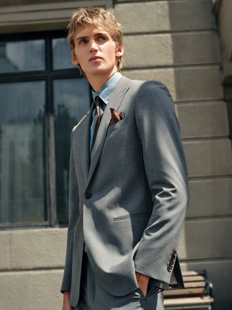 

Мужской серый костюм из 11% шерсти для делового повседневного использования и свадьбы, индивидуальный пиджак для жениха, официальный офисный наряд премиум-класса с брюками