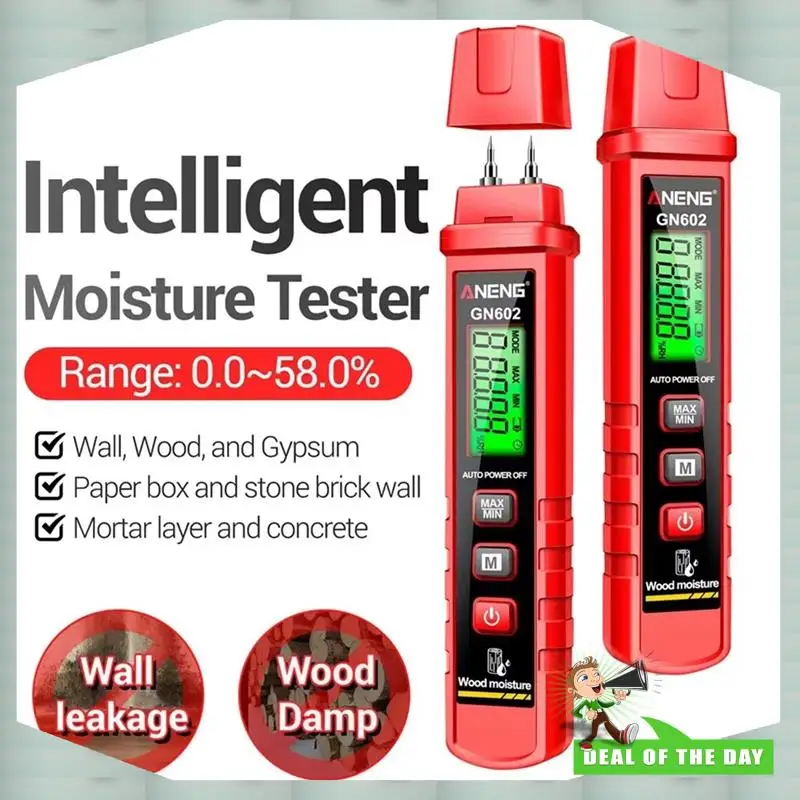 24-Hour Delivery  GN602 Intelligent Wood Moisture Detector 0~ 58 % Meter Tester For Building Material With Max/Mini Value