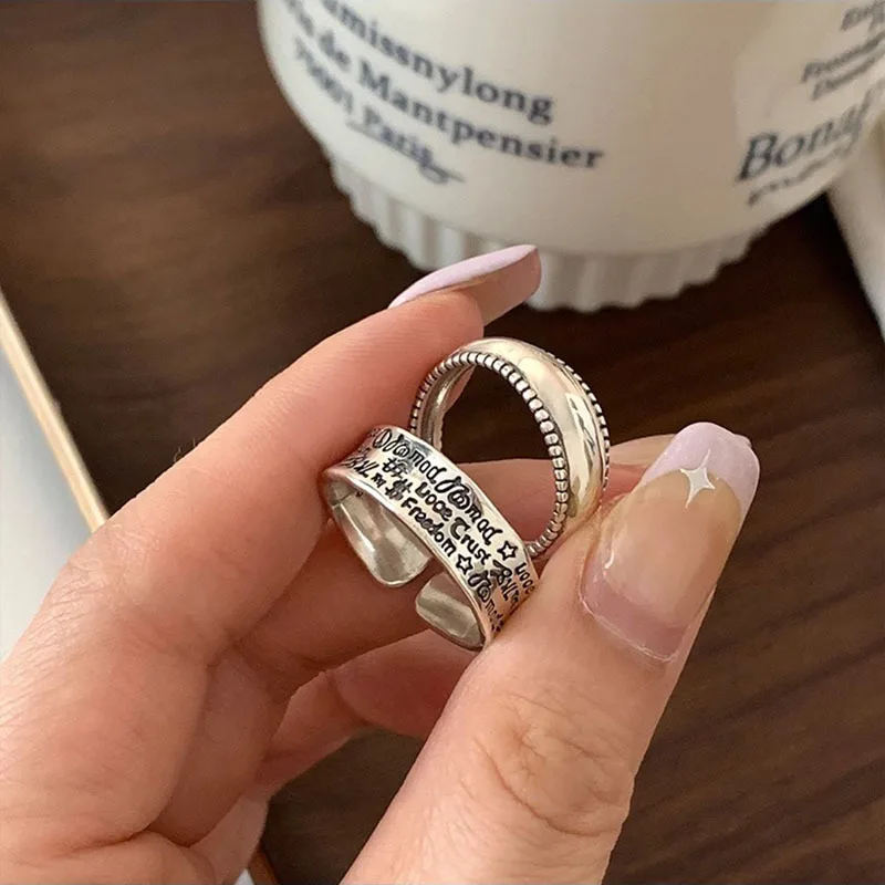 925 Sterling Silve Graffiti Letter Punk Ring for Women Girl Gift Retro Versatile Design Jewelry Dropshipping