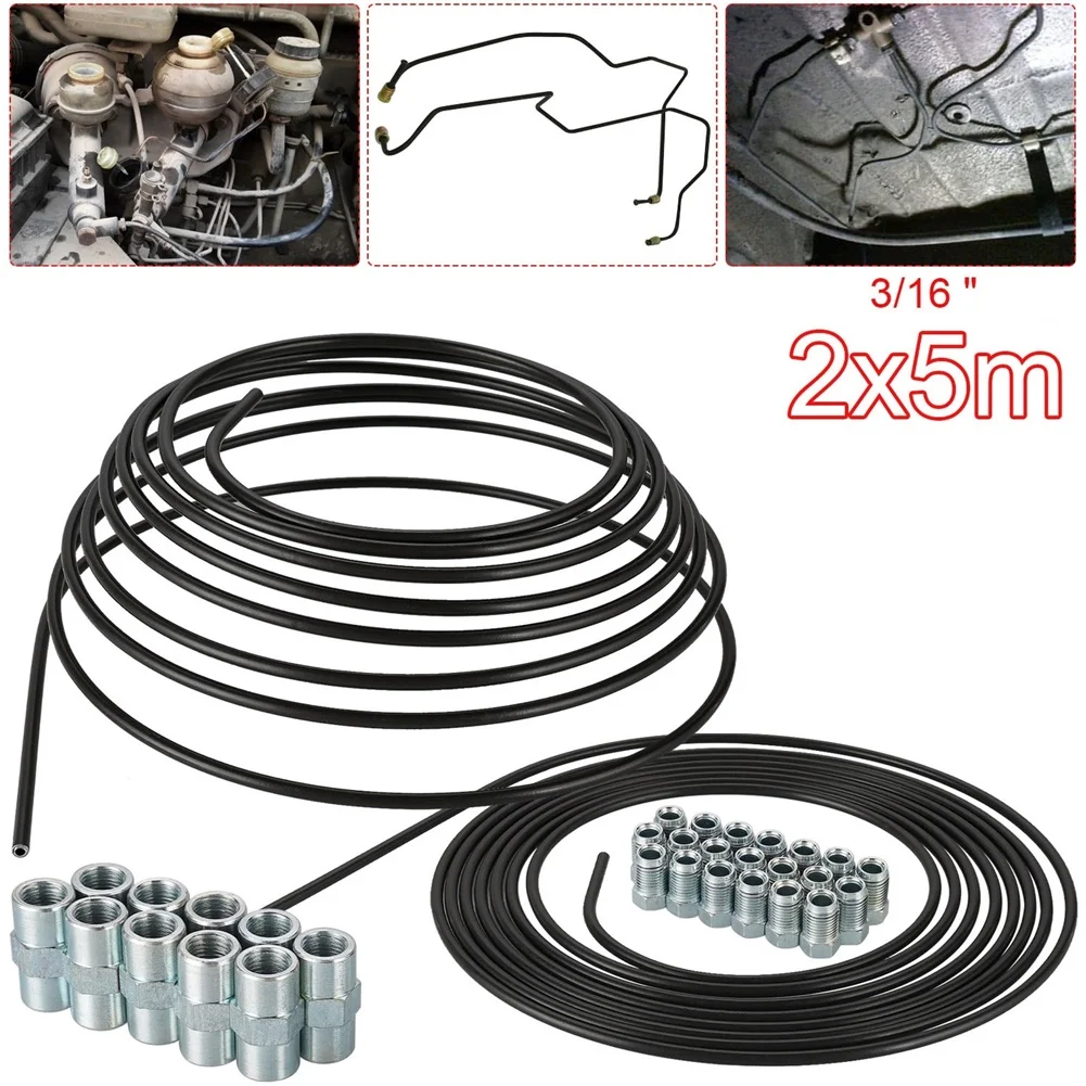 Black 10M Brake Pipe Kit 3/16 Inch Steel Tubing With Fittings For Automotive Fuel Lines Refrigeration Heater Ducting Hose