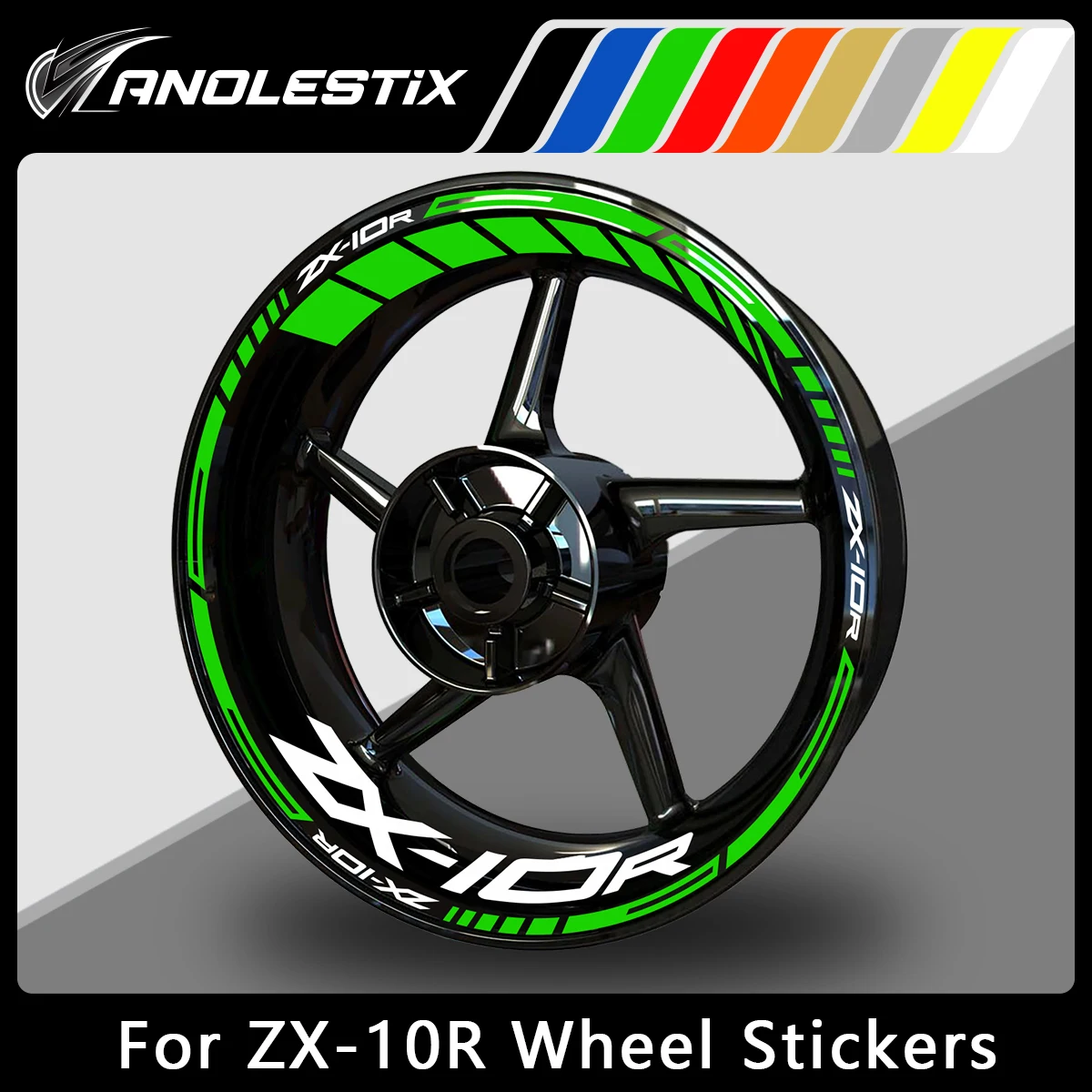 AnoleStix-Etiqueta reflexiva da roda da motocicleta, Hub Decal, Rim Stripe Tape para ZX-10R, ZX10R