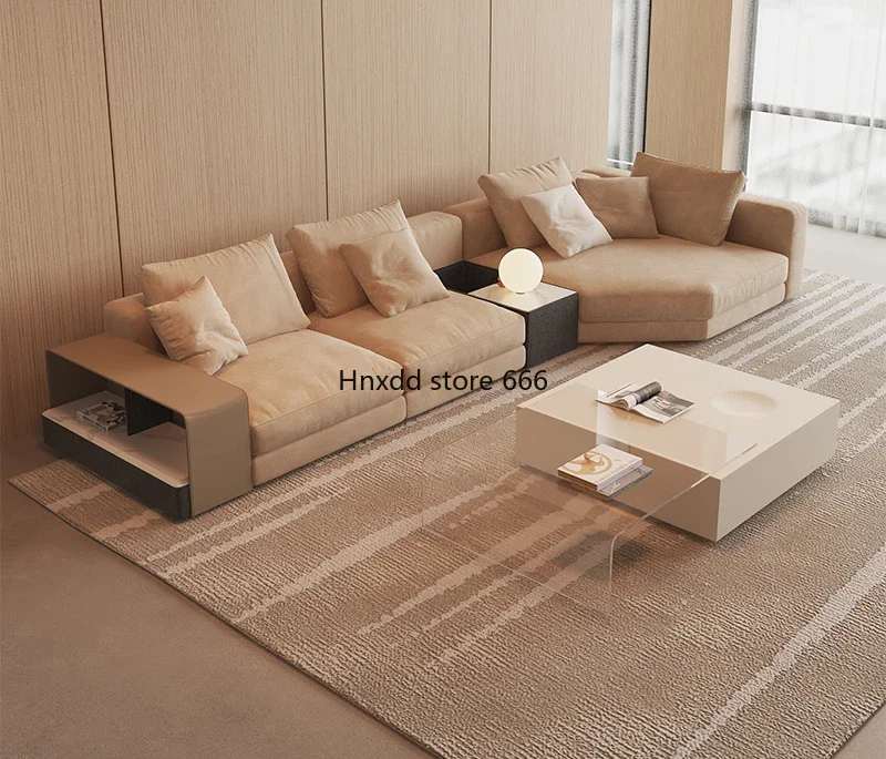 Fabric sofa grid Italian minimalist light luxury u-shaped large flat-floor living room