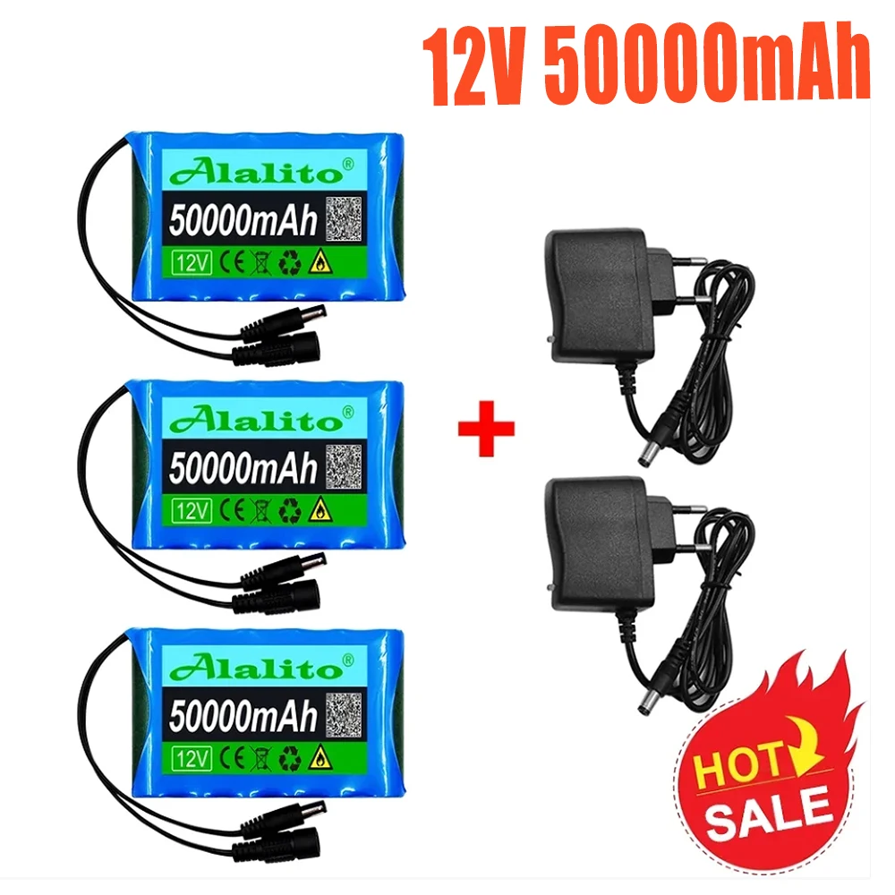 

12V 50000mAh NEW Portable 18650 Li Ion Rechargeable Battery Pack For CCTV Camera 3A Batteey + 12.6V EU US Charger+Free Shopping