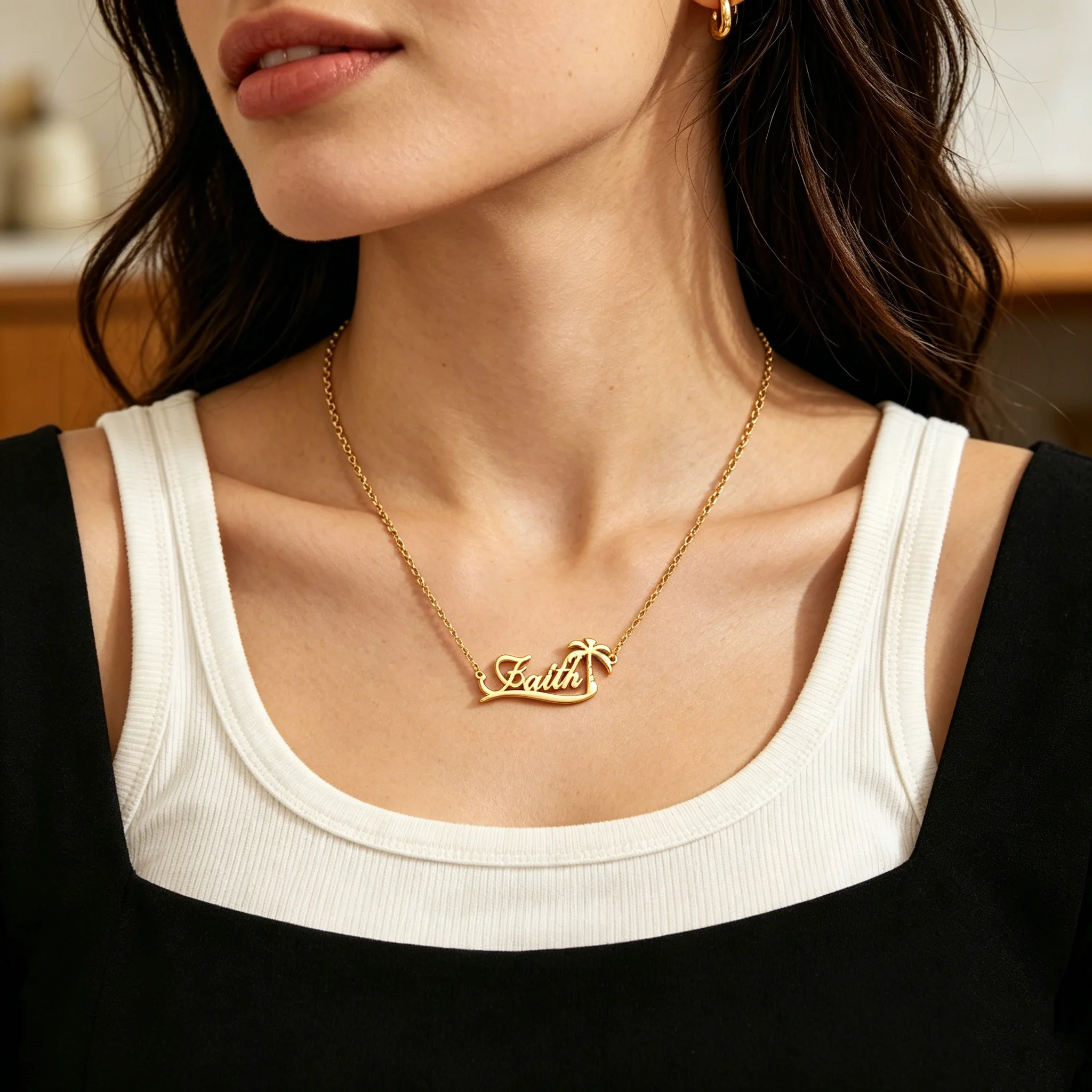 Custom Palm Tree Name Necklace Personalized Nameplate Choker Beach Necklace Coconut Necklaces For Women Stainless Steel Jewelry