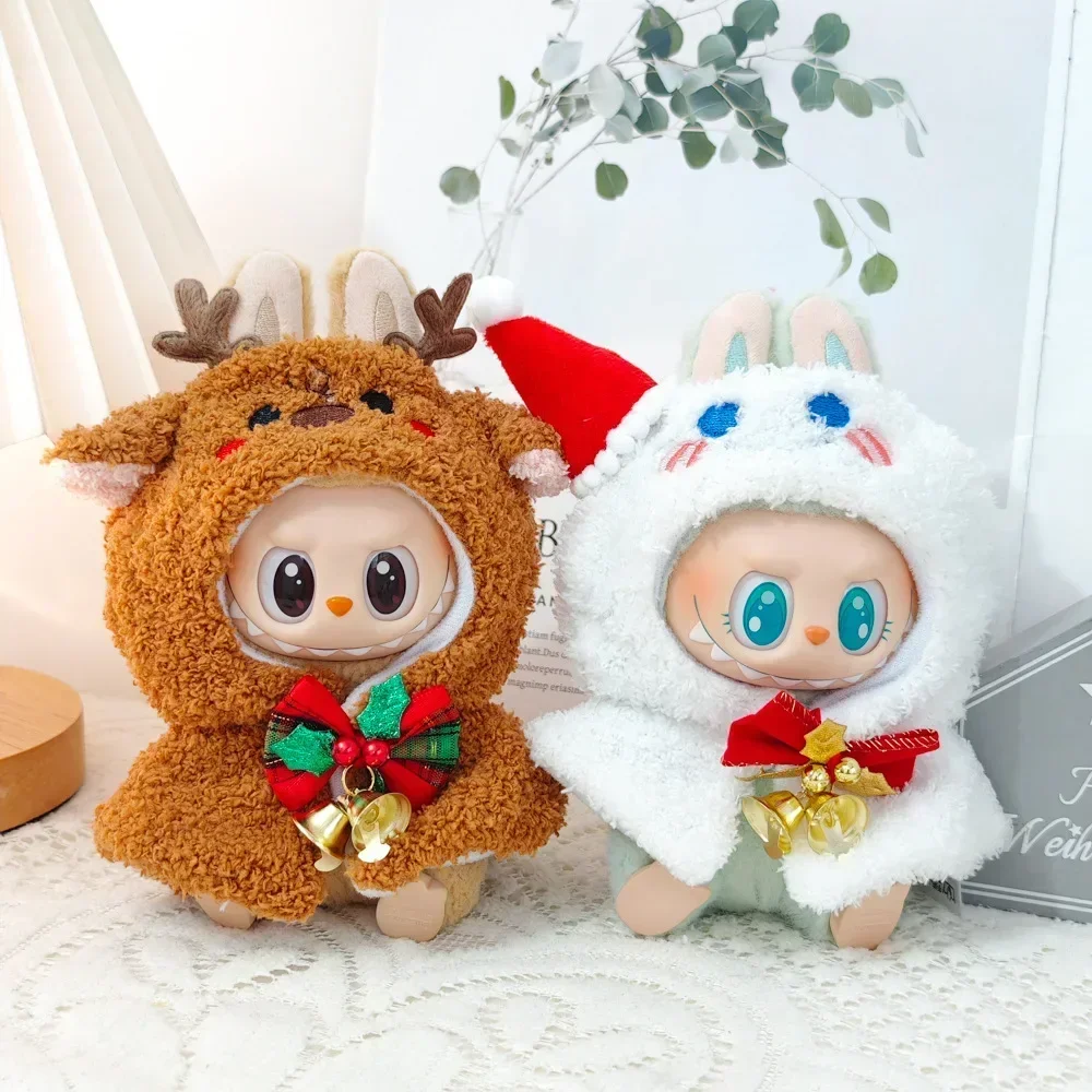 Ropa Labubu pakaian boneka Jubah Natal dan Set topi aksesoris untuk V1 V2 boneka hadiah anak perempuan