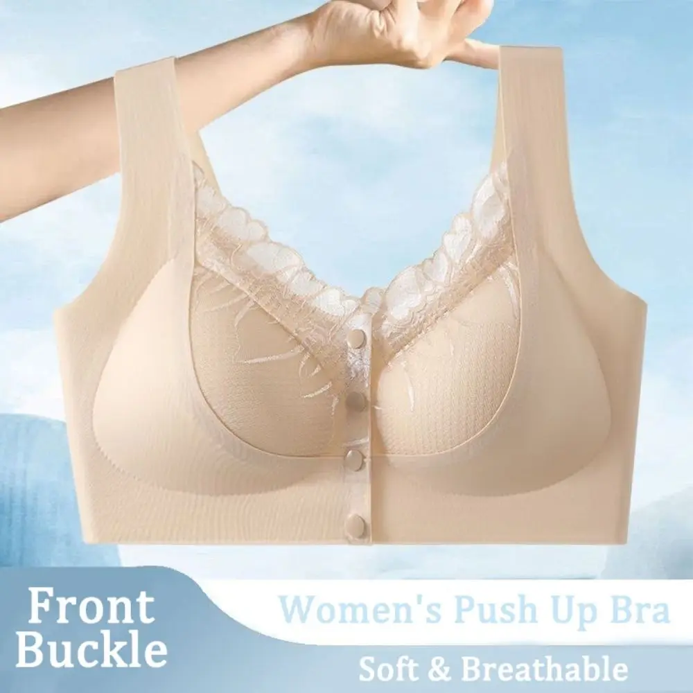 บราแบบสวมสบาย ไม่มีโครง ไร้สาย ระบายอากาศดี ผ้าลูกไม้ตาข่าย สำหรับวัยกลางคนและผู้สูงอายุ ไซส์พลัส ชุดชั้นในผู้หญิง