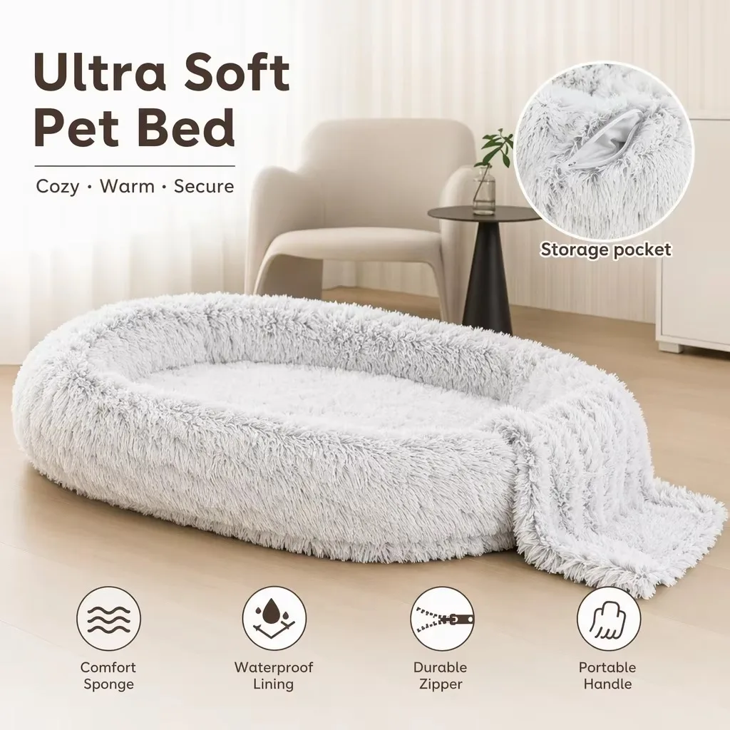Large Plush Elliptical Bean Bag Sofa for Adults and Pets – Soft, Warm, One-Person Lounger