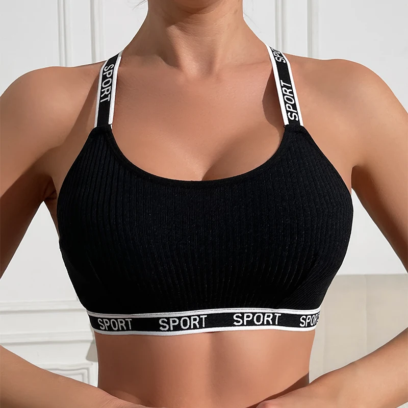 1pcs Ribbed Letter Decor Sexy Women Bras Breathable Comfortable Camisole No Pad Female Underwear Ath