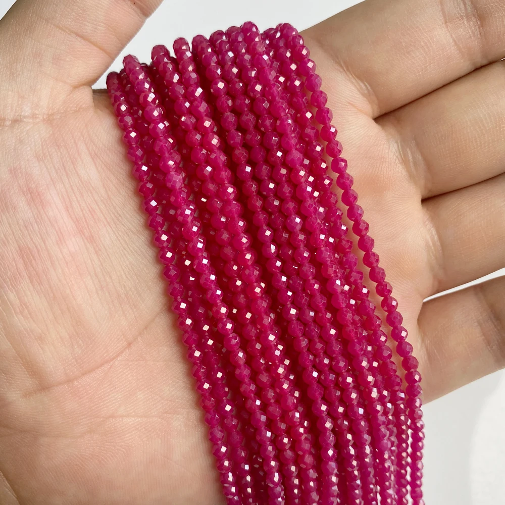 2-6mm Faceted Natural Corundum Stone Beads Round Red Jades Rubys Beads For Jewelry Making Gems DIY Bracelet Necklace 15 Inches