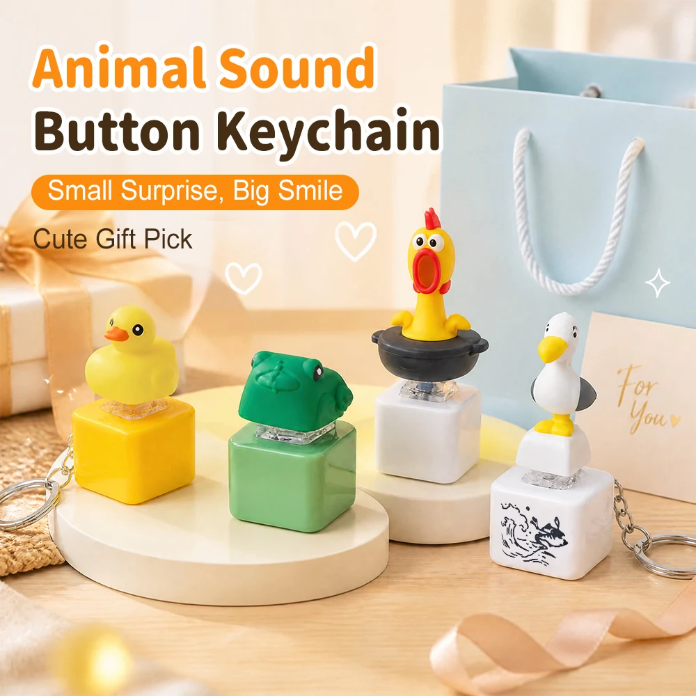 Rechargeable Sound Keychain Creative Seagull Frog Duck Chicken Funny Abstract Keyboard Clicker Keyring LED Light Stress Relief view 4