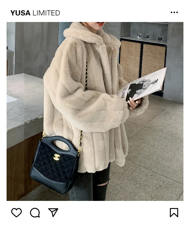 NUOVOFaux Cappotto di Pelliccia di Coniglio Y2k Giubbotti Cappotto da Donna Gira Imbottiture Colletto Manica Lunga Monopetto Spessore Allentato Autunno Inverno 2026