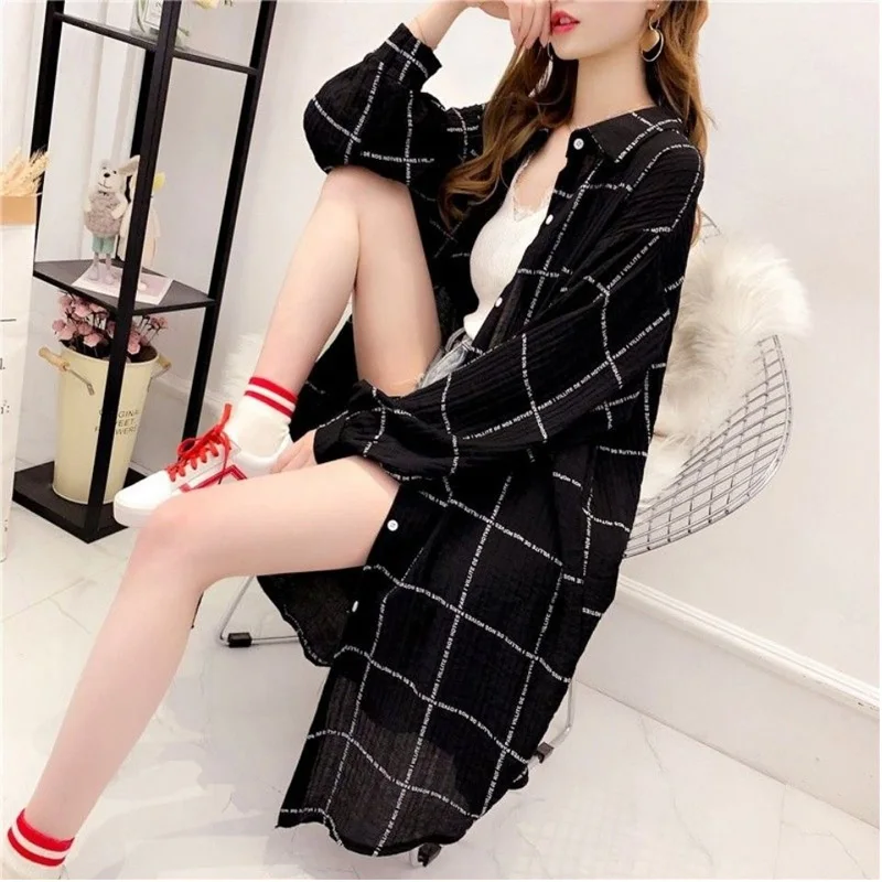 2023 nowa wiosenna i letnia moda na co dzień prosta w paski luźne koszula damska przeciwsłoneczne z długi jednorzędowy rękawami