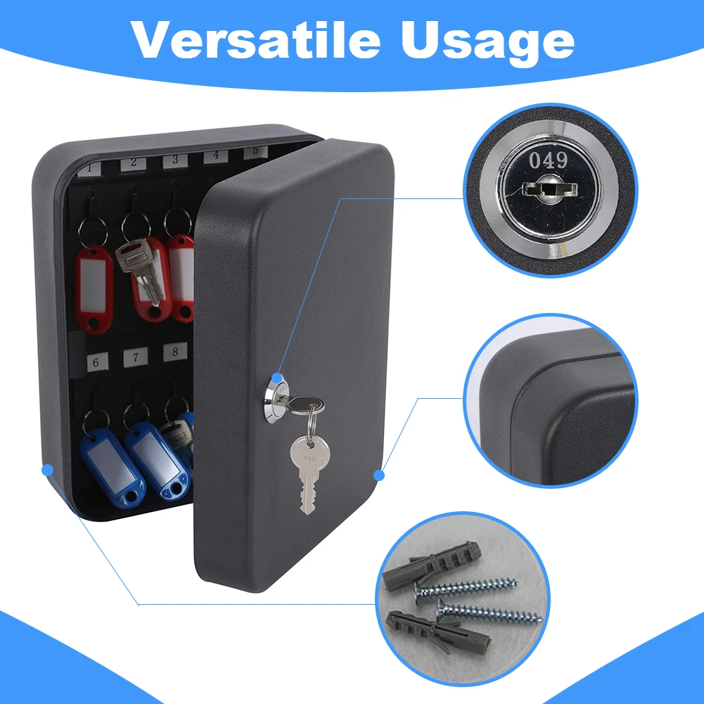 صندوق قفل تخزين المفاتيح مع 20 خطافًا للمفاتيح، خزانة مفاتيح مثبتة على الحائط، منظم حامل مفاتيح للتخزين الآمن مع مفتاح/رمز