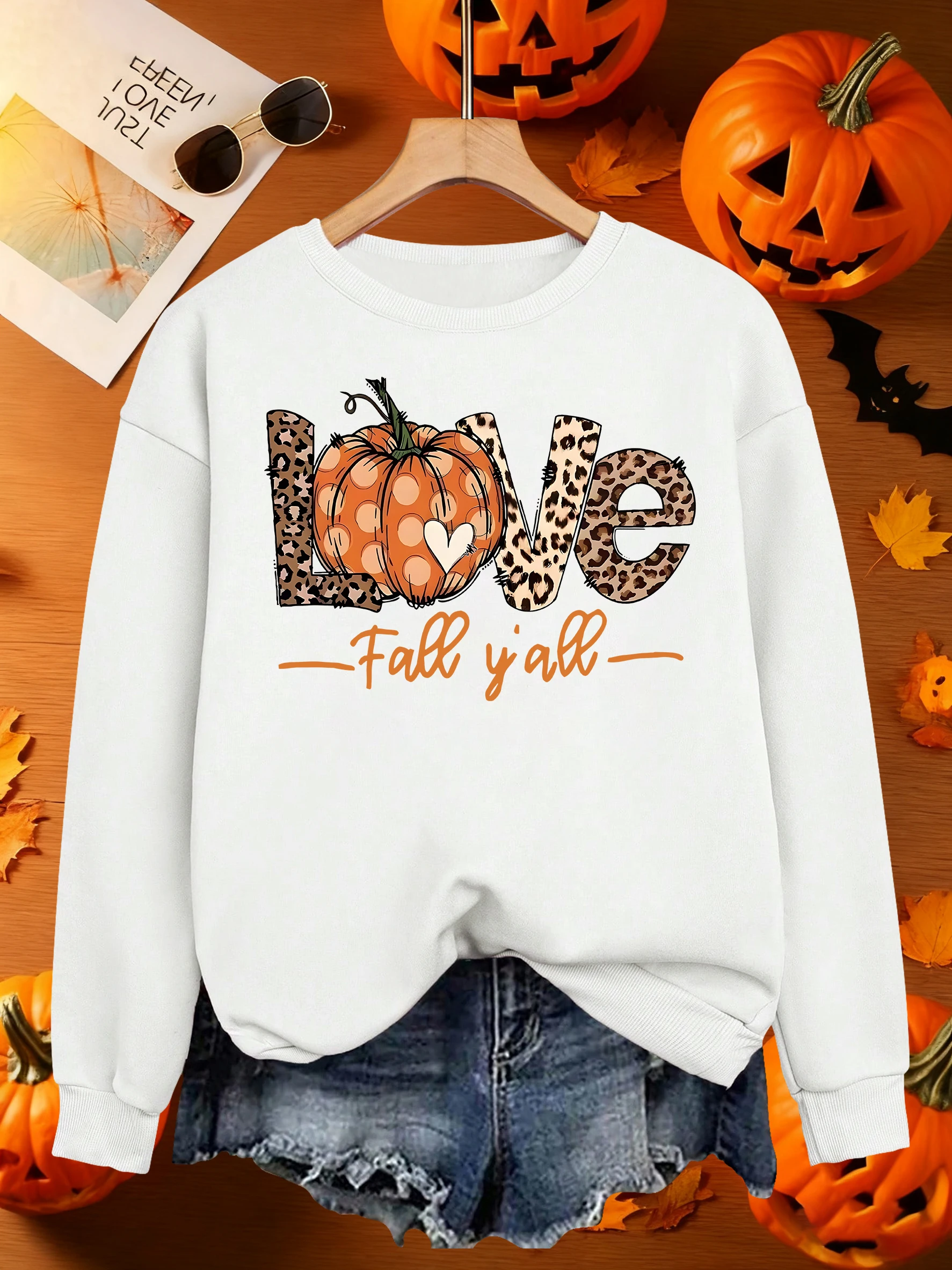 러브 해피 할로윈 프린트 여성 스웨트셔츠 패션 캐주얼 풀오버 힙합 Y2K 의류 편안한 가을 스트리트웨어