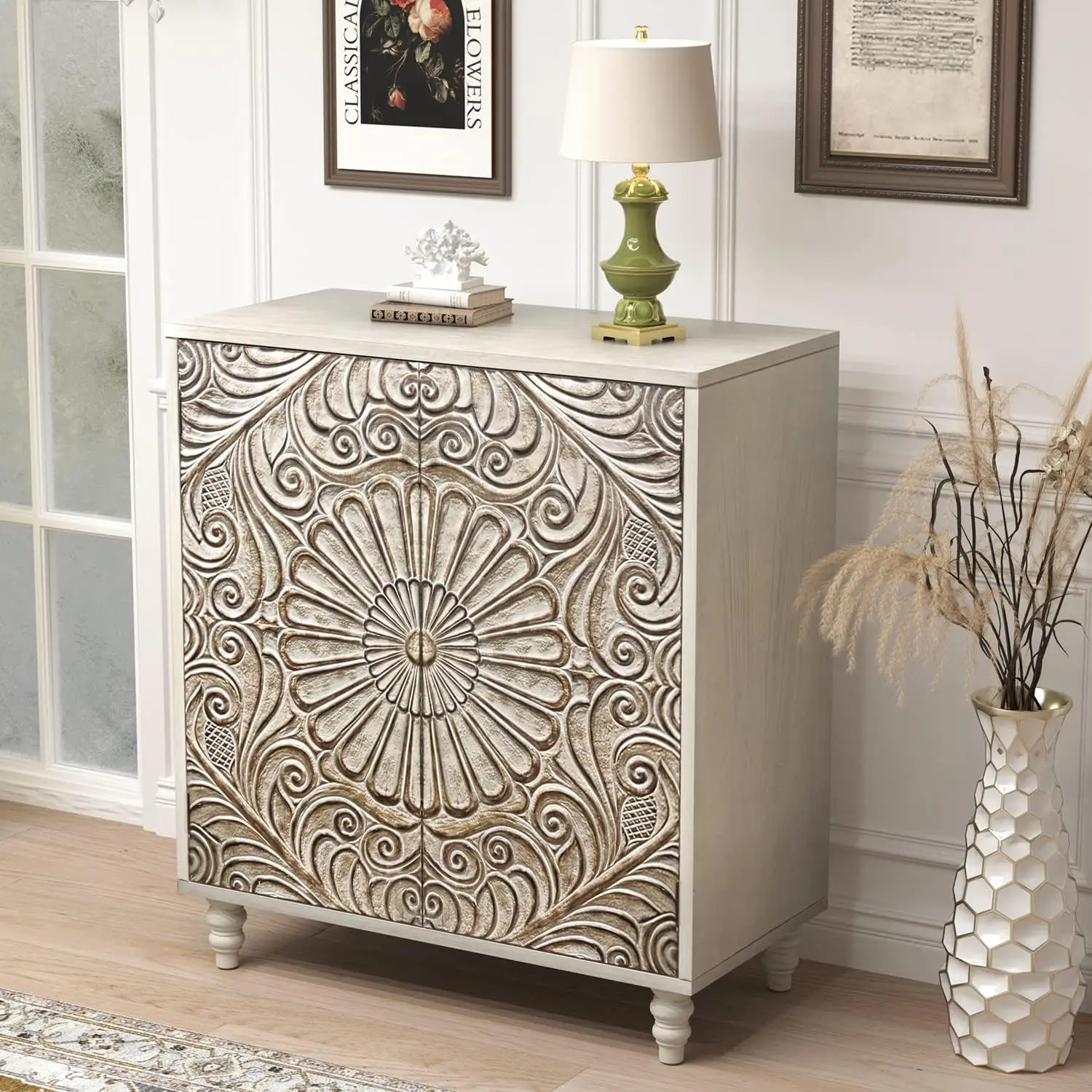 

COSIEST Sideboard Storage Cabinet, Vintage MDF Accent Cabinet with Adjustable Shelf, 2 Door Buffet Server Console Cabinet