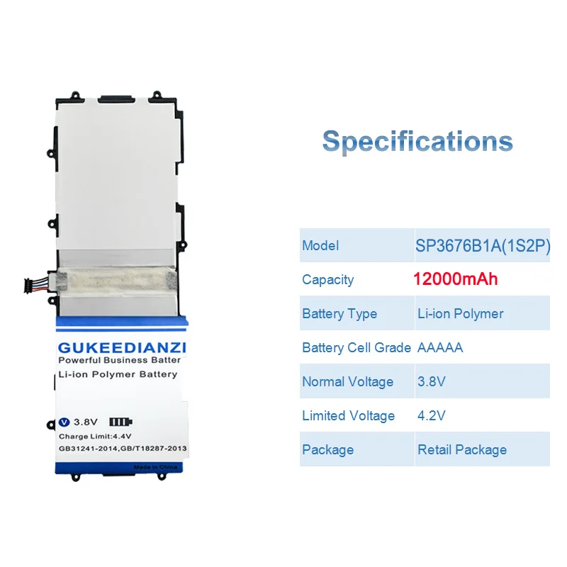 SP3676B1A(1S2P) Tablet Battery For Samsung Galaxy Note 10.1 GT N8000 N8010 N8020 GT P7500 P7510 Tab 2 GT P5100 P5110 P5120