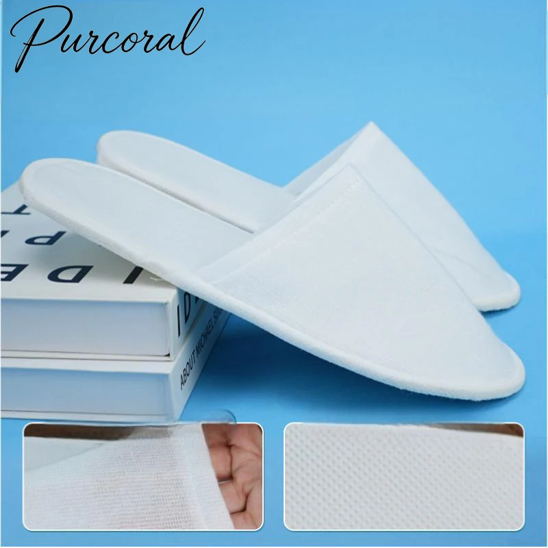 20 Pairs Purcoral 2026 New Disposable Closed Toe Hotel Slippers Fabric Non Slip Unisex Indoor Guest Portable Travel Slippers