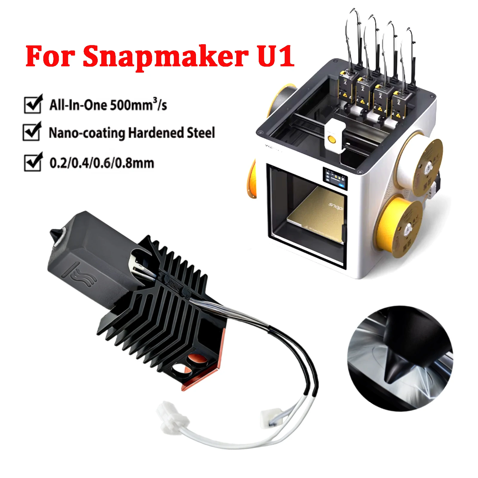 

Nano-Coating Upgraded Hotend For Snapmaker U1 Hot End 0.2 0.4 0.6 0.8mm 24V48w Ceramic Block Kit High Flow J Head For u1 printer